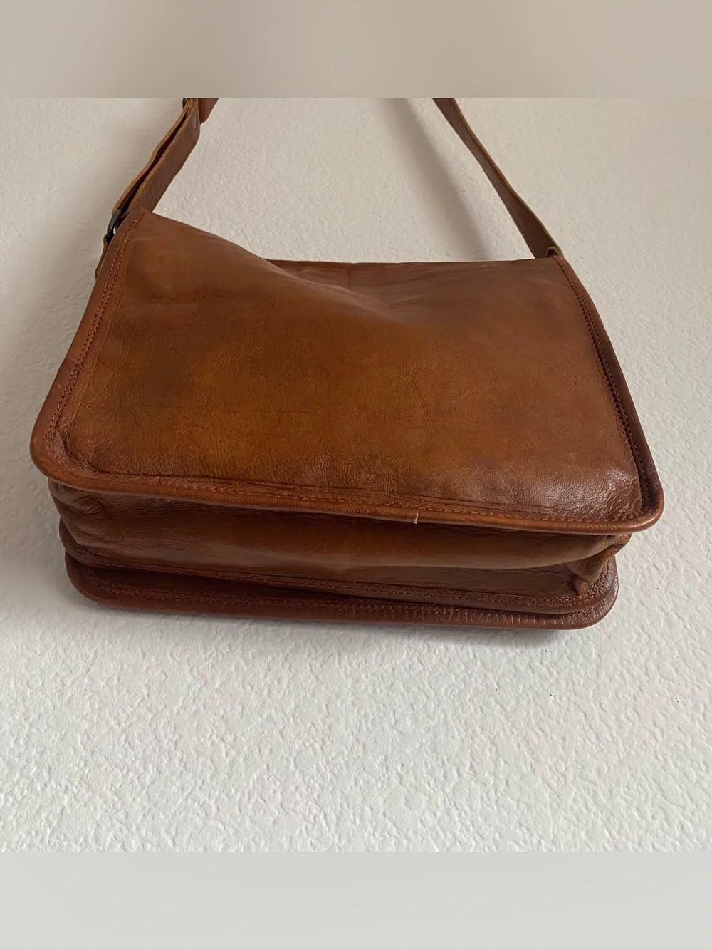 Tan crossbody messenger bag